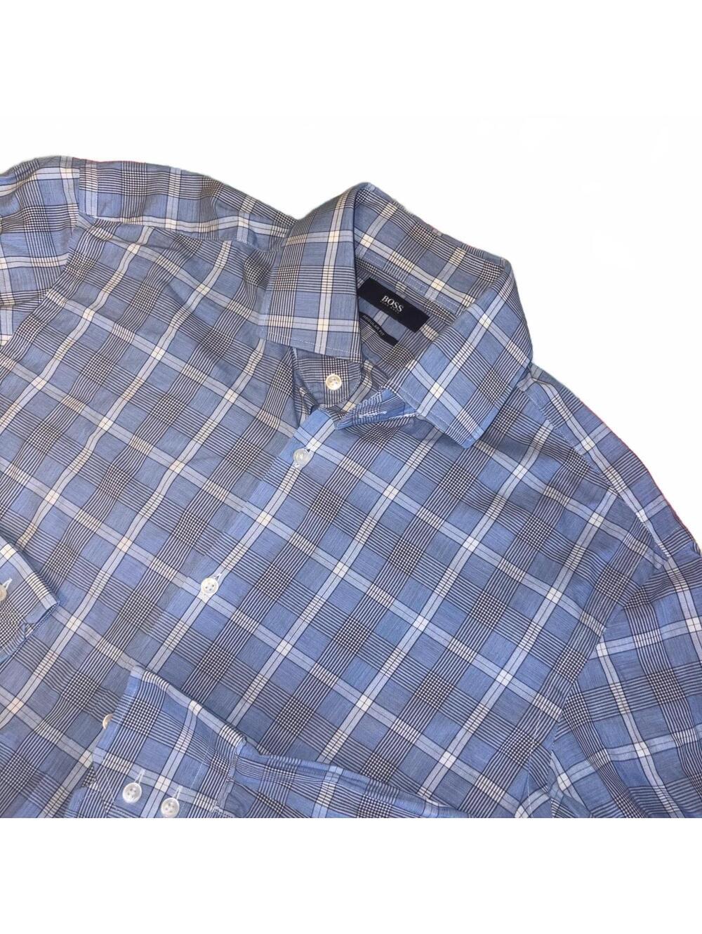Hugo BOSS Regular Fit Men US 15 1/2 IT 39 Blue Plaid Dress Shirt Long Sleeve